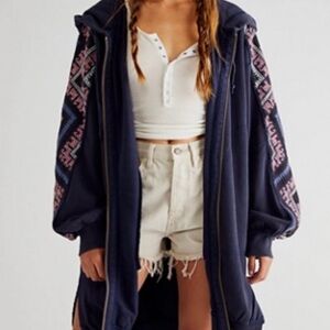 NWOT Free People Hey Man Cardi Hoodie Embroidered Size S